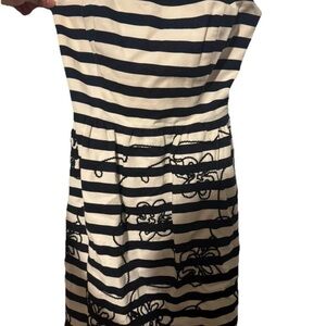 Lilly Pulitzer A-Line Dress 62902 Black White Striped Floral Sweetheart Sz 0